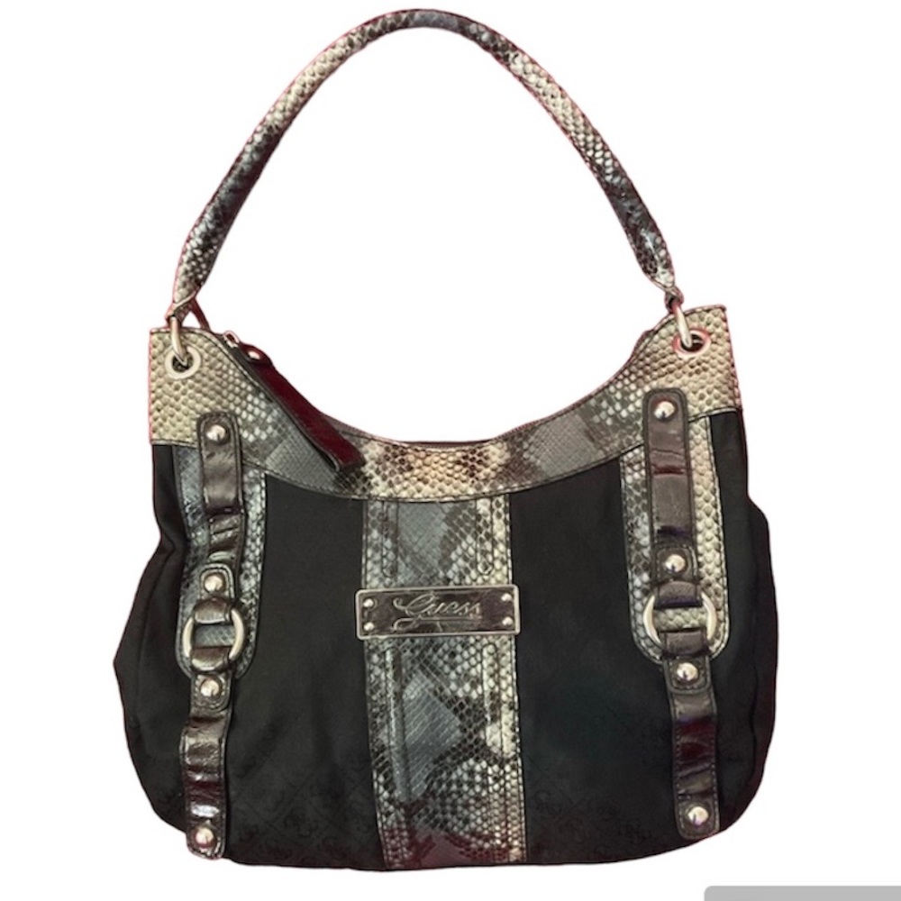 Guess Large hobo style tote, black with faux python details $40 OBO